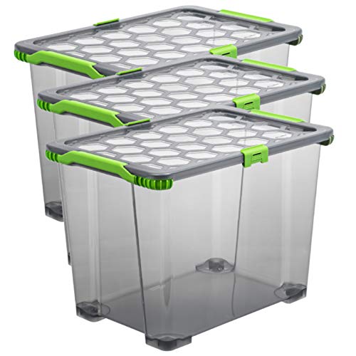 Rotho Evo Total Protection 3er-Set Aufbewahrungsbox 65l mit Deckel, lebensmittelechter Kunststoff (PP) BPA-frei, anthrazit/transparent, (59,0 x 39,5 x 41,2 cm), 59 x 39 von Rotho