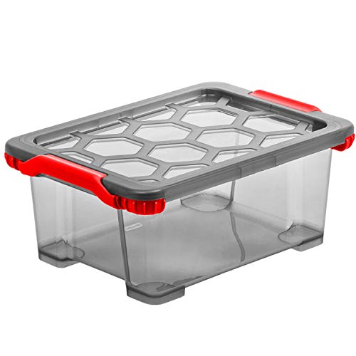 Rotho Evo Total Protection Aufbewahrungsbox 11l mit Deckel, lebensmittelechter Kunststoff (PP) BPA-frei, anthrazit/rot, 11l (39.3 x 28.3 x 16.0 cm) von Rotho