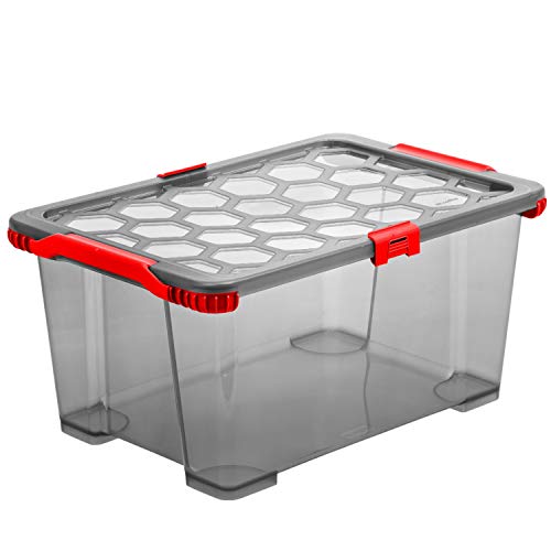 Rotho Evo Total Protection Aufbewahrungsbox 44l mit Deckel, lebensmittelechter Kunststoff (PP) BPA-frei, anthrazit/rot, 44l (59.0 x 39.5 x 28.0 cm) von Rotho
