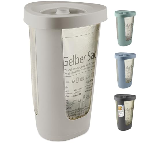 Rotho Fabu Müllsackständer gelber Sack mit Deckel, Kunststoff (PP recycelt), Cappuccino, (40,0 x 40,0 x 62,1 cm) von Rotho
