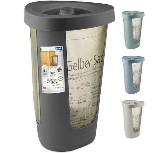Rotho Fabu Müllsackständer gelber Sack mit Deckel, Kunststoff (PP recycelt) BPA-frei, anthrazit, (40,0 x 40,0 x 62,1 cm) von Rotho