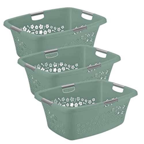 Rotho Flowers 3er-Set Wäschekorb 50l, Kunststoff (PP) BPA-frei, türkis, 3x50l (65.1 x 49.0 x 26.2 cm) von Rotho