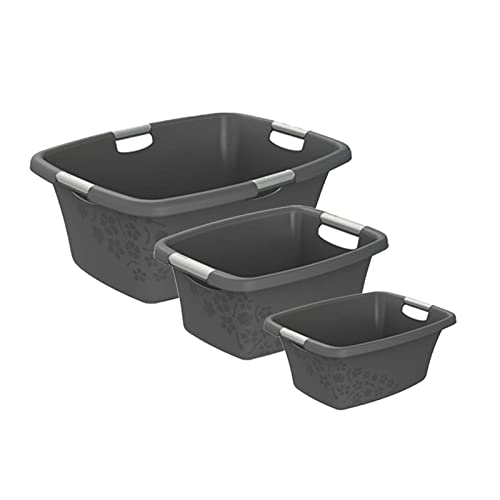 Rotho Flowers Wäschekorbset 3 TLG, Kunststoff (PP) BPA-frei, anthrazit, 12l, 25l, 50l, (65,1 x 48,6 x 26,2 cm), 3 von Rotho