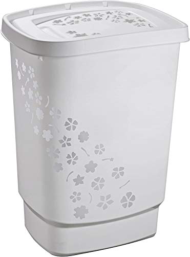 Rotho Flowers Wäschesammler 55l mit Deckel, Kunststoff (PP) BPA-frei, grau, 55l (44,7 x 34,7 x 60,5 cm von Rotho