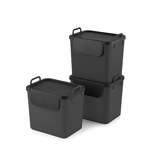 Jive Rotho Recycling Müllsystem anthrazit 3er-Set Mülltrennsystem 30l für die Küche, Kunststoff (PP recycelt), dunkelgrau, 3 x 30l (39.8 x 29.8 x 50.1 cm) von Rotho