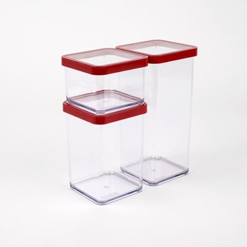Rotho Loft 3er-Set Vorratsdosen verschiedene Größen, lebensmittelechter Kunststoff (PP) BPA-frei, transparent/rot, (21.2 x 11.4 x 23.5 cm) von Rotho