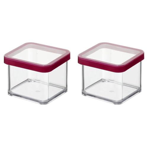 Rotho Loft quadratische Vorratsdose mit Deckel und Dichtung, Kunststoff (SAN) BPA-frei, transparent/rot, 0,5l (10,0 x 10,0 x 7,2 cm), 0.5 l quadratisch (Packung mit 2) von Rotho
