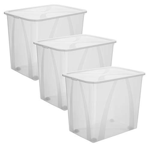 Rotho Lona 3er-Set Aufbewahrungsbox 70l mit Deckel und Rollen, lebensmittelechter Kunststoff (PP) BPA-frei, transparent, 1, 1 (57,1 x 39,2 x 46,5 cm), 10 von Rotho