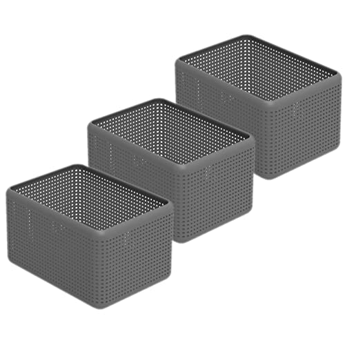 Rotho Madei 3er-Set Aufbewahrungsbox 13l, Kunststoff (PP recycelt) BPA-frei, anthrazit, 3 x13l, (32,6 x 23,8 x 18,8 cm), 3 von Rotho