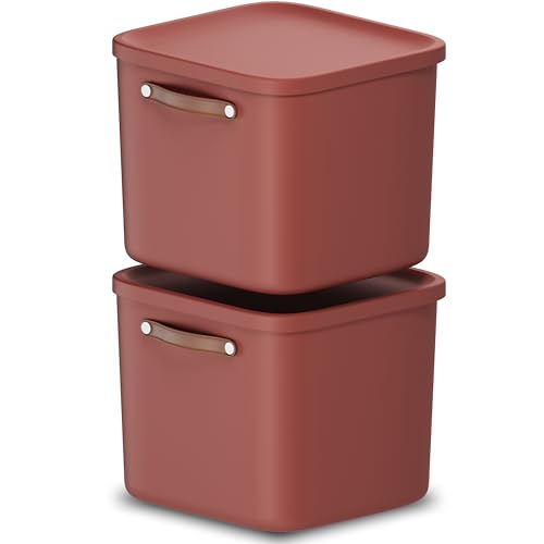 Rotho Maloja 2er-Set Aufbewahrungsbox mit Deckel 40l, Kunststoff, rot, 40 (39.5 x 38.0 x 34.0 cm) (Rot) von Rotho