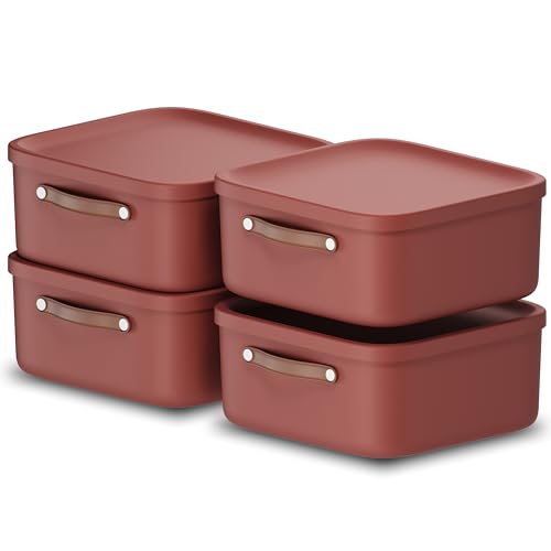 Rotho Maloja 4er-Set Aufbewahrungsbox mit Deckel 20l, Kunststoff, rot, 20 (39.5 x 38.0 x 17.7 cm) von Rotho