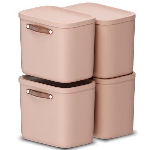 Rotho Maloja 4er-Set Aufbewahrungsbox mit Deckel 25l, Kunststoff, rosa, 25 (39.5 x 26.5 x 34.0 cm) von Rotho