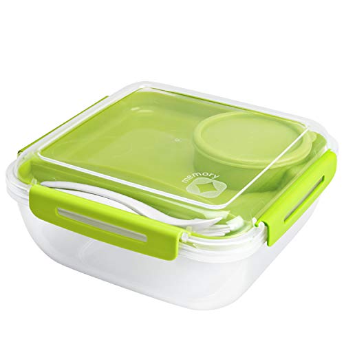 Rotho Memory B3 Lunchbox 1.7l mit Besteck und separatem Behälter, Kunststoff (PP) BPA-frei, grün, 1.7l (19.5 x 19.5 x 9.1 cm) von Rotho