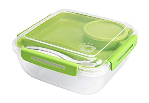 Rotho Memory B3 Lunchbox 1,7l mit Besteck und separatem Behälter, Kunststoff (PP) BPA-frei, transparent, 1,7l (19,5 x 19,5 x 9,1 cm) von Rotho