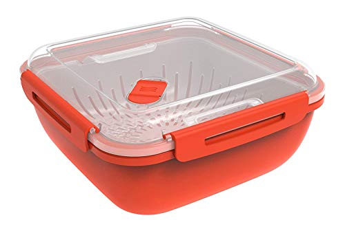 Rotho Memory Microwave Dampfgarer 1.7l mit Siebeinsatz für Mikrowelle, Kunststoff (PP) BPA-frei, rot/transparent, 1.7l (19.5 x 19.5 x 9.1 cm) von Rotho