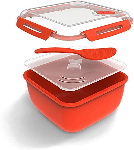 Rotho Memory Microwave Reiskocher 2.5l mit Deckel und Löffel für die Mikrowelle, Kunststoff (PP) BPA-frei, rot/transparent, 2.5l (19.5 x 19.5 x 12.1 cm) von Rotho
