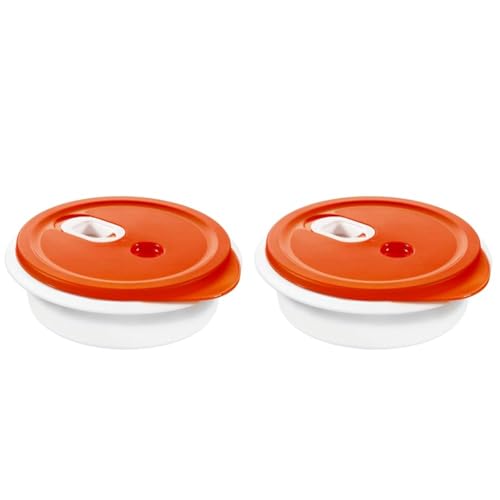 Rotho Micr Clever Mikrowellengeschirr 1l, Kunststoff (BPA-frei), Rot/Weiß, 1 Liter (20 x 20 x 6,5 cm) (Packung mit 2) von Rotho