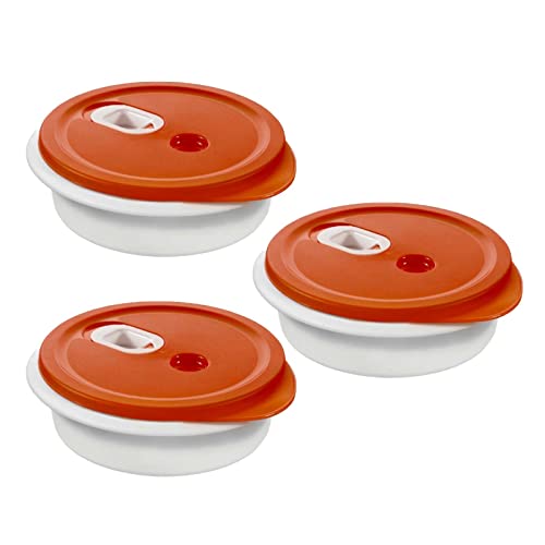 Rotho Micro Clever 3er-Set Mikrowellengeschirr 1l mit Deckel und Ventil, Rot/Weiss, Normal von Rotho