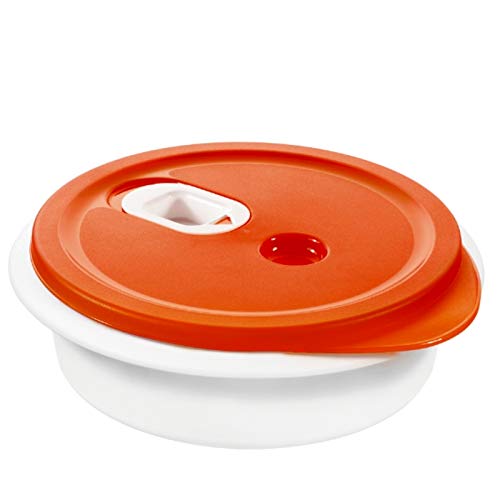 Rotho Micro Clever Mikrowellengeschirr 1l mit Deckel und Ventil, Kunststoff (PP) BPA-frei, rot/weiss, 1l (20.0 x 20.0 x 6.5 cm) von Rotho