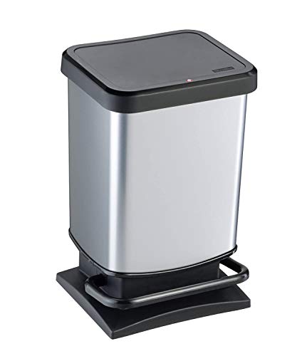 Rotho Paso Mülleimer 20l mit Deckel, Kunststoff (PP) BPA-frei, silbermetallic, 20l (29.3 x 26.6 x 45.7 cm), Silber von Rotho