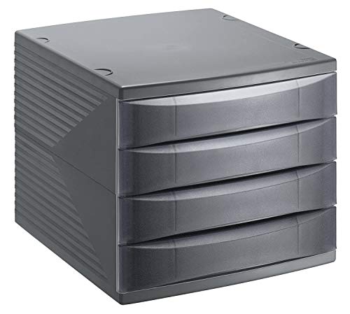 Rotho Quadra Schubladen-/Bürobox mit 4 Schubladen, Kunststoff (PS), BPA-frei, Schwarz, (36.5 x 28,0 x 25,0 cm) von Rotho