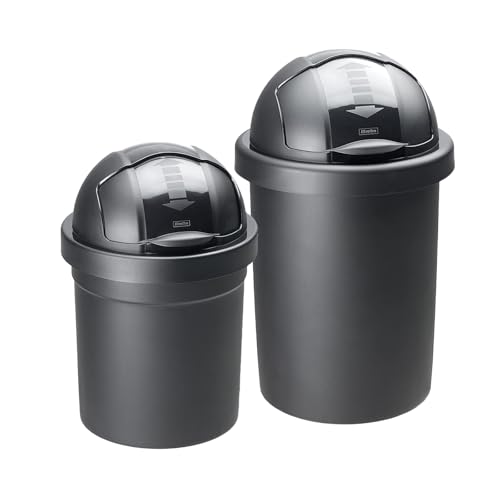 Rotho Roll Bob 2er-Set runder Mülleimer mit Deckel, BPA-frei, schwarz, 10l und 30l von Rotho