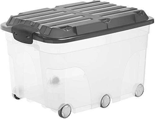 Rotho Roller Aufbewahrungsbox 57l mit Deckel und Rollen, Kunststoff von Rotho