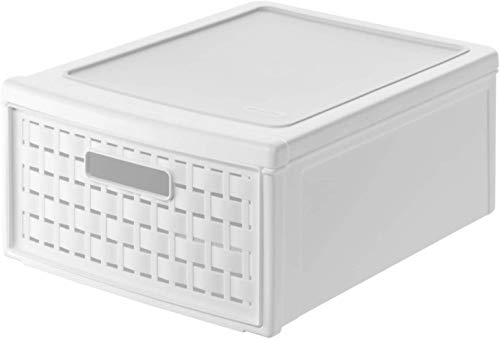 Rotho Country Schubladenbox 8.3l mit 1 Schub in Rattan-Optik, Kunststoff (PP) BPA-frei, weiss, klein/8.3l (35.0 x 26.0 x 14.5 cm) von Rotho