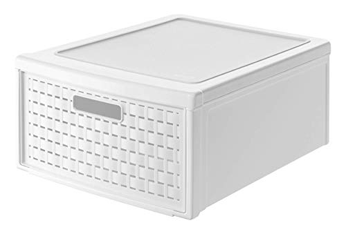 Rotho Country Schubladenbox 19.2l mit 1 Schub in Rattan-Optik, Kunststoff (PP) BPA-frei, weiss, groß/19.2l (45.0 x 34.0 x 20.0 cm) von Rotho