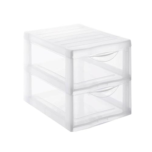 SUNDIS Orgamix, schubladenbox aus Kunststoff, 2 transparente Schubladen für A4-Papier, Höhe 25,5 cm, stapelbar, ideal für Schreibtisch, Unterricht, Dokumente, Zubehör von Sundis