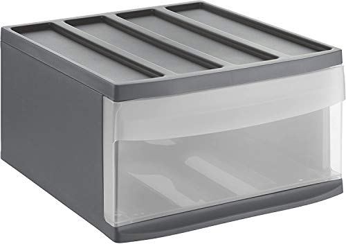 Rotho Systemix Schubladenbox 1 Schub, Kunststoff (PP) BPA-frei, anthrazit/transparent, L (39.5 x 34.0 x 20.3 cm) von Rotho