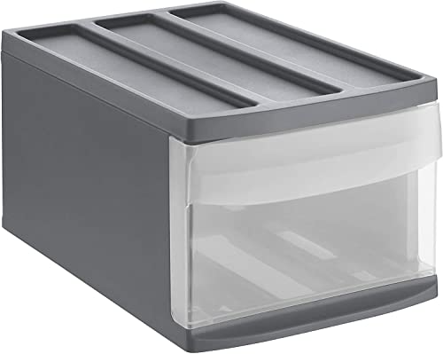 Rotho Systemix Schubladenbox 1 Schub, Kunststoff (PP) BPA-frei, anthrazit/transparent, M (39.5 x 25.5 x 20.3 cm) von Rotho