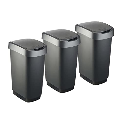 Rotho Twist Set Swingeimer 3tlg. 50 l TWIST, Kunststoff (PP) BPA-frei, schwarz/anthrazit, 3x 50l (40.1 x 29.8 x 60.2 cm) von Rotho