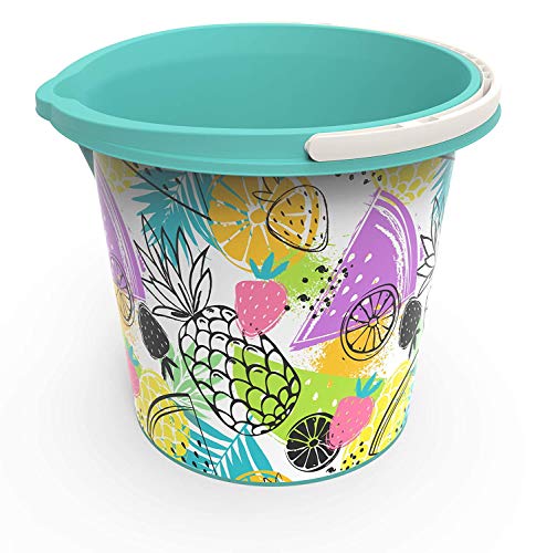 Rotho Vario Art Eimer 10l mit Henkel und Ausguss, Kunststoff (PP) BPA-frei, türkis/pineapple, 10l (29,2 x 29,2 x 25,9 cm) von Rotho