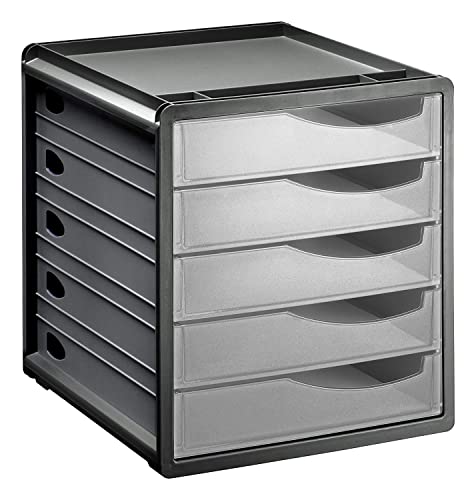 Rotho Spacemaker Schubladenbox / Bürobox mit 5 Schüben, Kunststoff (PS) BPA-frei, transparent/anthrazit, (33.5 x 28.5 x 32.0 cm) von Rotho