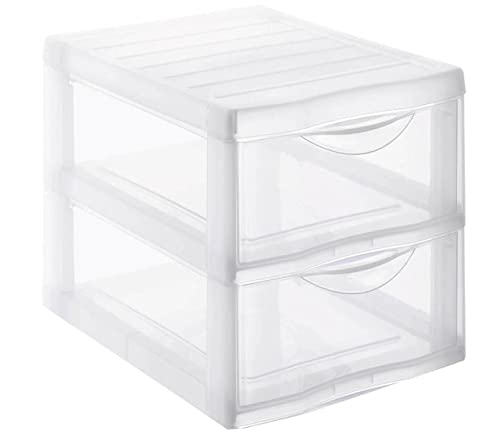 SUNDIS Orgamix, schubladenbox aus Kunststoff, 2 transparente Schubladen für A4-Papier, Höhe 25,5 cm, stapelbar, ideal für Schreibtisch, Unterricht, Dokumente, Zubehör von Sundis