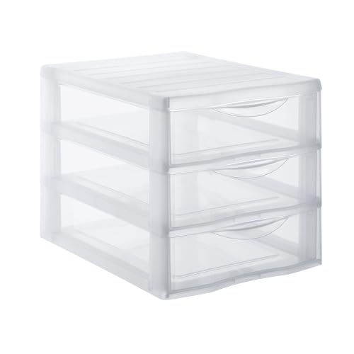 SUNDIS Orgamix, schubladenbox aus Kunststoff, 3 transparente Schubladen für A4-Papier, Höhe 25,5 cm, stapelbar, ideal für Schreibtisch, Unterricht, Dokumente, Zubehör von Sundis