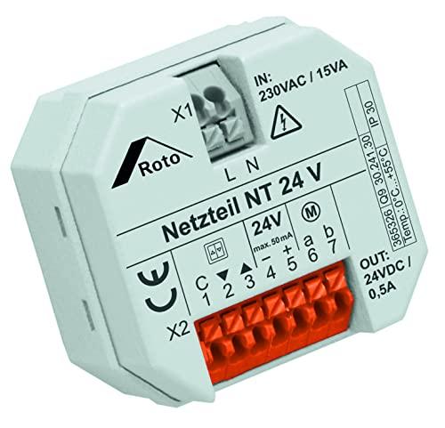 Orginal Roto Netzteil 24V 0,5A Für Bedienung von 24-V-Antrieben erforderlich Unterputz 58 mm Wandeinbau Anschluss von Regensensor oder Thermostatschalter möglich ZEL STG NT24V Weiß von Roto