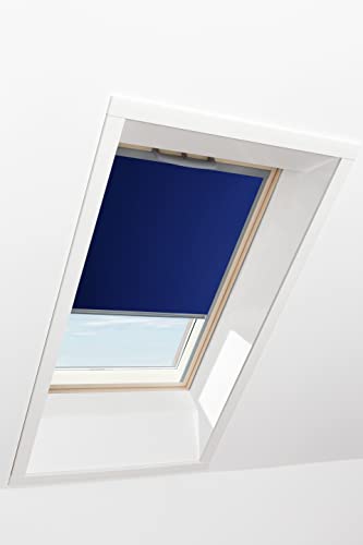 Original Roto Rollo Exclusiv ZRE für Roto Dachfenster - Führungsschiene Silber - Manuelle Bedienung - Tageslichtrollo für Baureihe Q - Größe 114/078 | 11/07 - Stofffarbe Blau von Roto