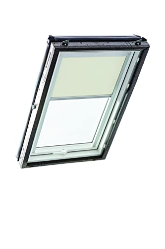 Original Roto Verdunkelungsrollo ZRV Nahezu vollständige Verdunkelung Führungsschiene Silber Für Roto Dachfenster der Baureihe Designo R4/R7 und Classic 43/73 mit Größe 054/118 | 05/11 Farbe Beige von Roto