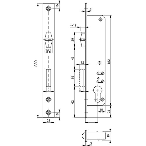 ROTO 223927 Schmalkasten-Rollfallenschloss 884 | Dornmaß: 35 mm | PZ von Roto