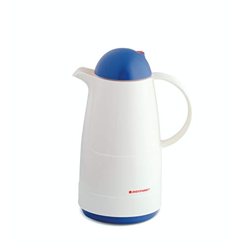 ROTPUNKT Isolierkanne 200 Christine 0,5 l | Zweifunktions-Drehverschluss | BPA-frei - gesundes Trinken | Made in Germany | Warm + Kalthaltung | Glaseinsatz | White/royal von ROTPUNKT