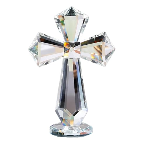 Handgeschnitztes Kristallkreuz Schreibtisch-Dekoration, 15,2 cm, spirituelles Geschenk für Christen, klarer K9-Kristall, religiöse Figur mit 360° facettiertem Design, Heimaltar und Büro Handgeschnitztes Kristallkreuz Schreibtisch-Dekoration, 15,2 cm, spirituelles Geschenk für Christen, klarer K9-Kristall, religiöse Figur mit 360° facettiertem Design, Heimaltar und Büro von Rotroyce