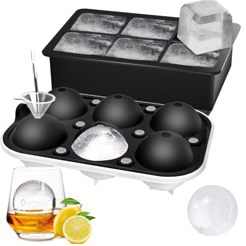 Rottay Eiswürfelform Silikon, XXL 45mm Eiskugelform 48mm 6-Fach 2-Set Eiswürfelformen Ice Cube Tray, BPA Frei Eiswürfel Form für Whisky Cocktails Saft Schokolade Süßigkeiten von Rottay