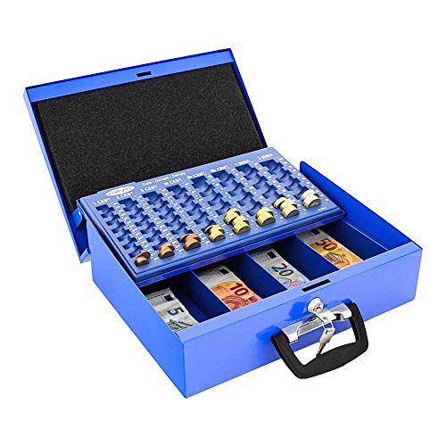 Rottner Geldkassette Brüssel mit Münzzählbrett geeignet für den Geldtransport blau T04002 von Rottner