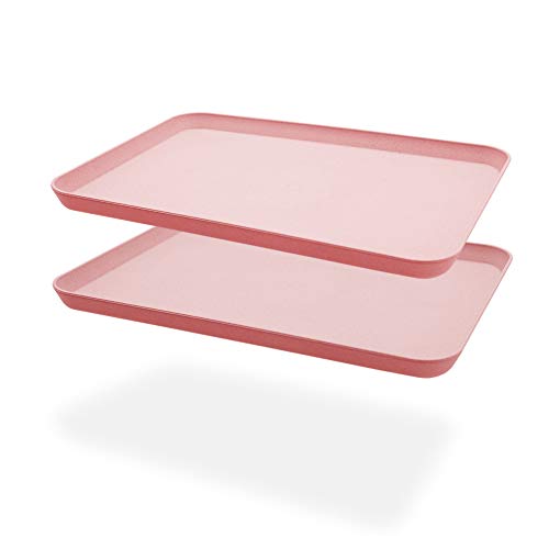 2 unzerbrechliche Serviertabletts aus, ideal für Abendessen, Teetablett, Betttablett, Bartablett, Frühstückstablett Essenstablett (Pink) von Roucerlin