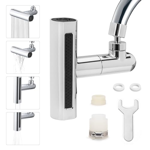 4 in 1 360° Wasserfall Küche Wasserhahn Kopf Ersatz mit 2 Adaptern & Schraubenschlüssel Spritzwassergeschützt Küchenarmatur Extender Schwenkbarer Wasserhahn Belüfter Aufsatz Spüle Sprühdüse zum von Roucerlin