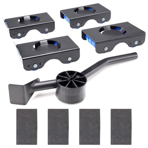5 Teiligs Schwerlast Möbeltransportrollen Set, Möbeltransporter mit 4 Rollen (360 Grad Drehbar Rads) & 1 Heber, Möbeltransportrollen für Schwere Möbel, Maximale Belastung 350 kg (Schwarz und Blau) von Roucerlin