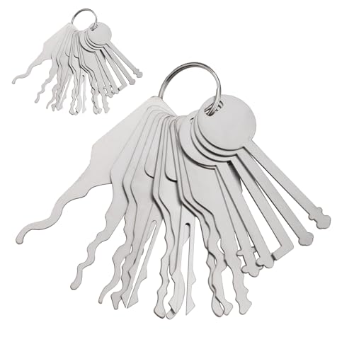 Roucerlin 2 Sets Notfall-Masterschlüssel mit Schnur, mehrere Formen Edelstahlschlüssel, tragbares Auto-Pick-Werkzeug für Schlosser-Öffnungsentriegelungswerkzeuge (16-teiliges Set) von Roucerlin