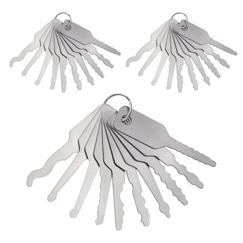 Roucerlin 3 Sätze Notfall-Masterschlüssel mit Schnur, mehrere Formen Edelstahlschlüssel, tragbares Auto-Pick-Werkzeug zum Öffnen von Schlossern, Entriegelungswerkzeuge (10-teiliges Set) von Roucerlin